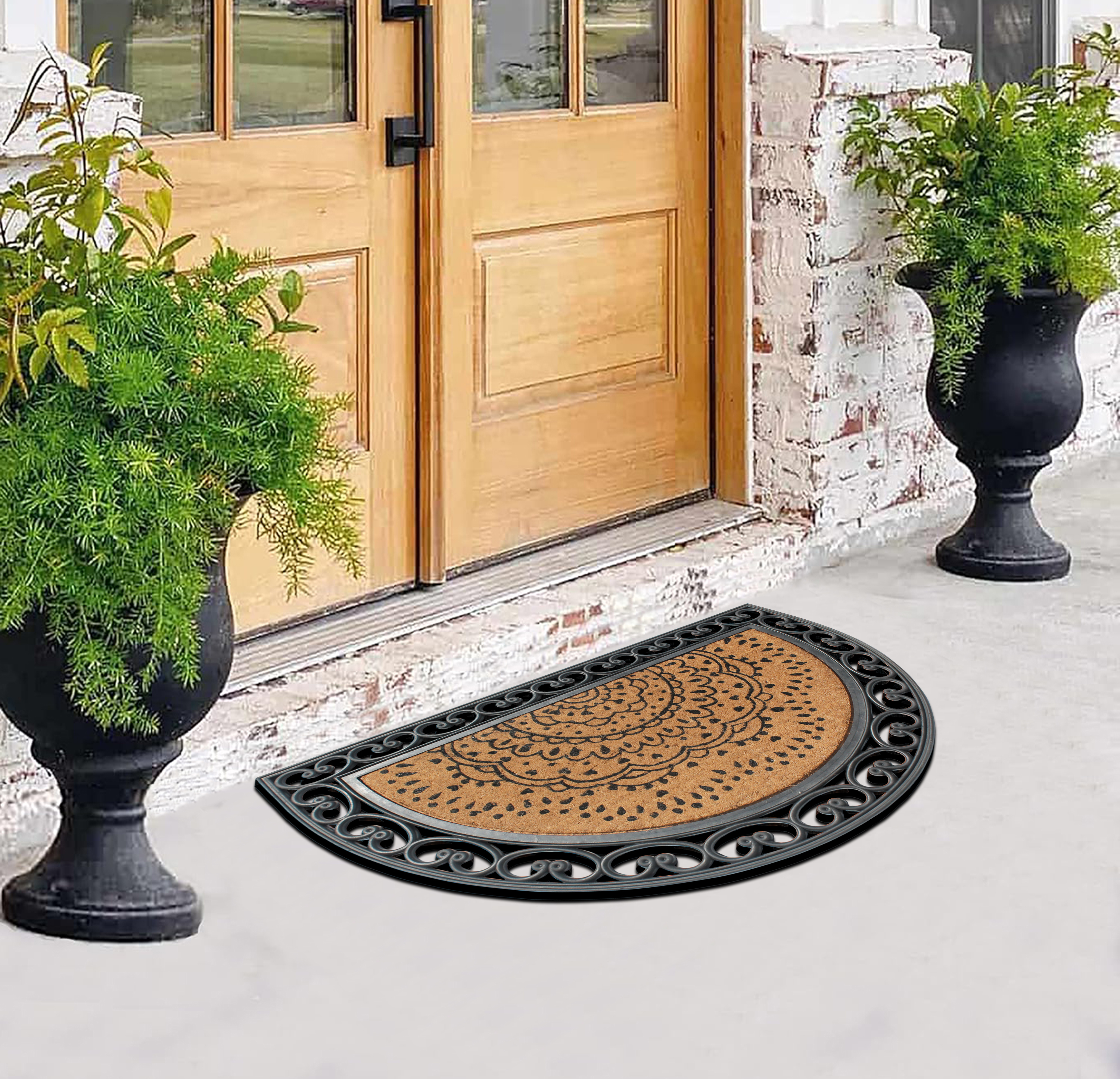 A1 Home Collections Half Round Doormat, Rubber and Coir, 30"x48" Inch, Standard Double, Single Heavy Doormat, Large Size, Rubber Backed, Outdoor Mat