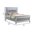 thumbnail image 5 of Benjara Lee Queen Size Bed- LED- Tufted Faux Leather Upholstery- Textured Silver, 5 of 6