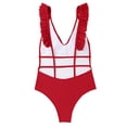 thumbnail image 5 of Lindreshi One Piece Swimsuits for Women Women's One-Piece Swimsuit V-Neck Backless Swimsuit Solid One-Piece Bikini Ruffle Swimsuit, 5 of 7