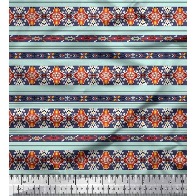 Soimoi Poly Georgette Fabric Ikat Southwestern Fabric Prints by Yard 52 Inch Wide