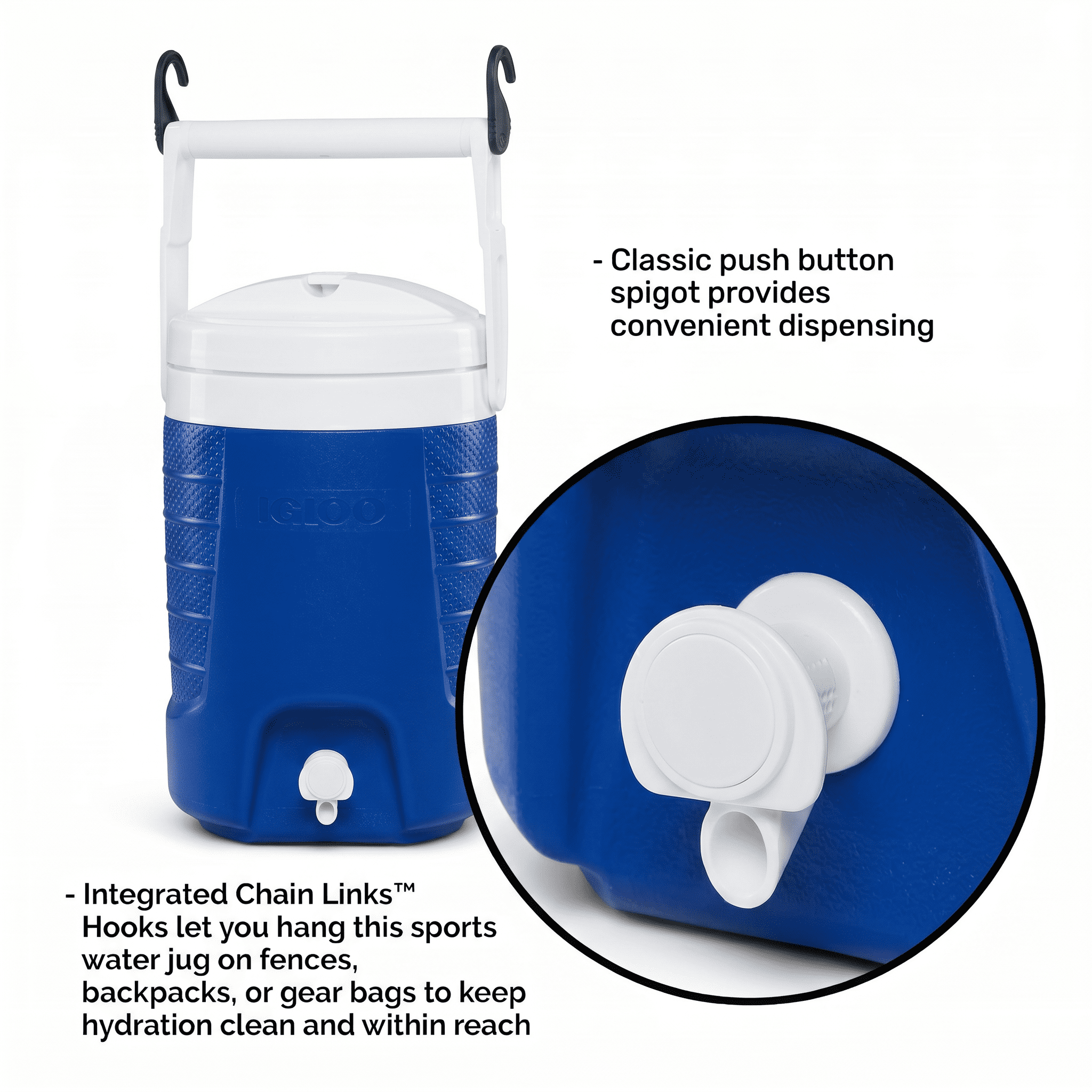 (2 pack) Igloo 2 Gallon Sports Plastic Beverage Jug with Hooks, Blue