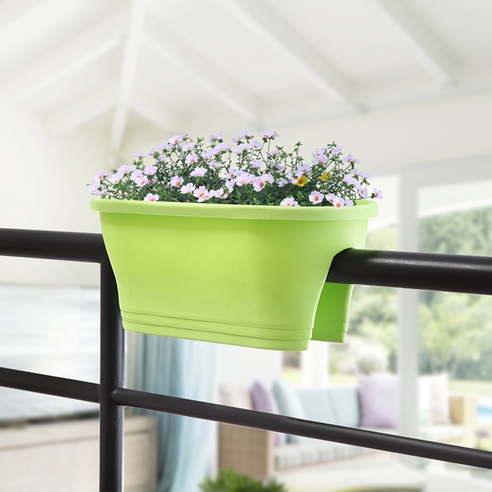 Raindrops Hanging Railing Planter Green Plastic 1Pcs 22.8X9.6X10.8In