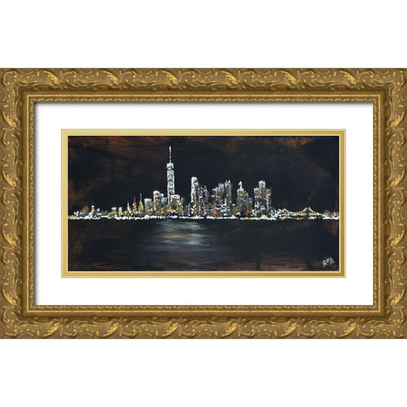 Jenner, Roya 14x9 Gold Ornate Wood Framed with Double Matting Museum Art Print Titled - Abstract NYC Skyline