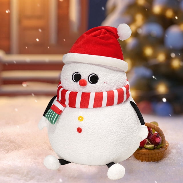 Cojín de Peluche Suave de Papá Noel para Decoración Navideña | Adorable Muñeco de Nieve con Árbol de Navidad y Alce | 40 Cm | Ideal para Decorar El Sofá o La Habitación En Navidad | 250 G