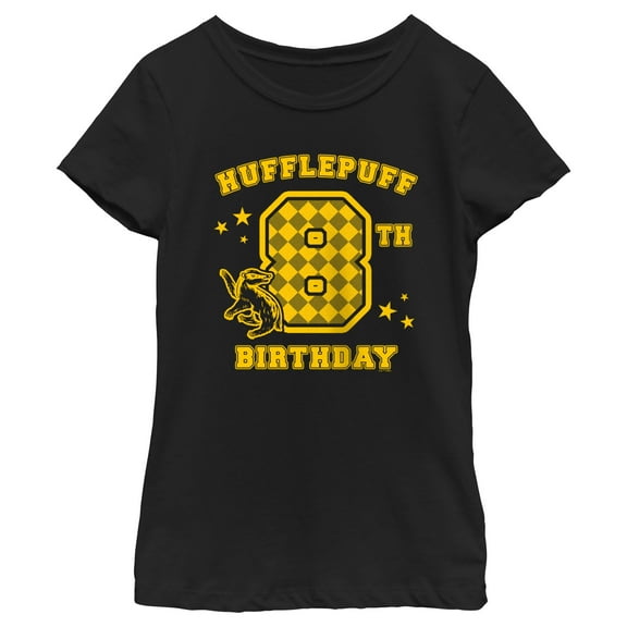 Girl's Harry Potter Hufflepuff 8th Birthday Graphic Tee Black Small