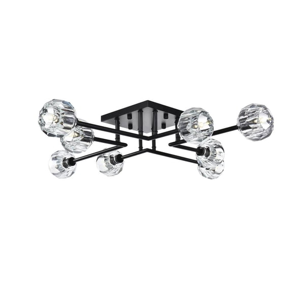Elegant Lighting Eren 8-Light Metal & Crystal Flush Mount in Black/Clear