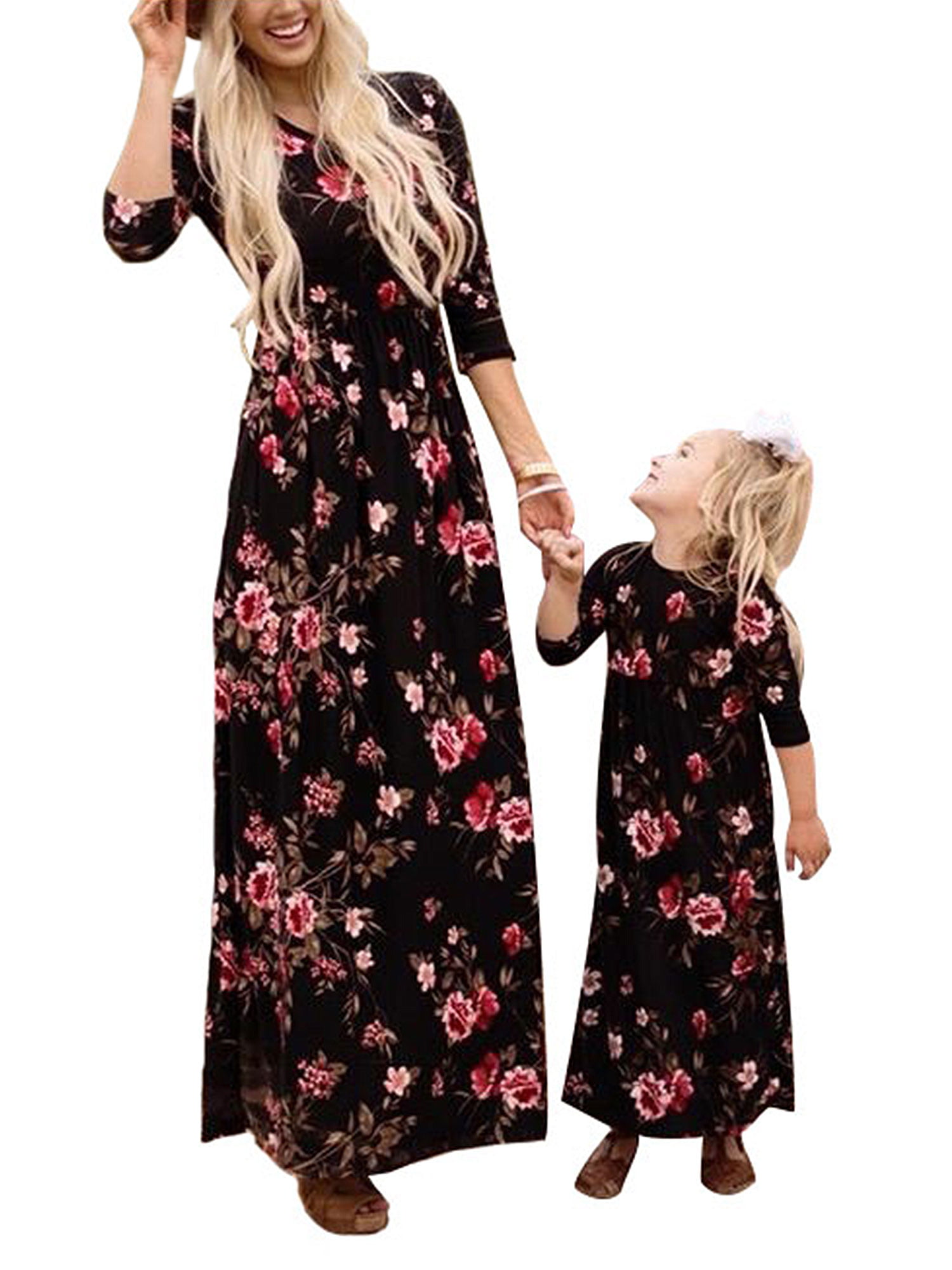 Mother Daughter Casual Boho Long Maxi Dress Mom & Kid Matching Outfit Clothes 