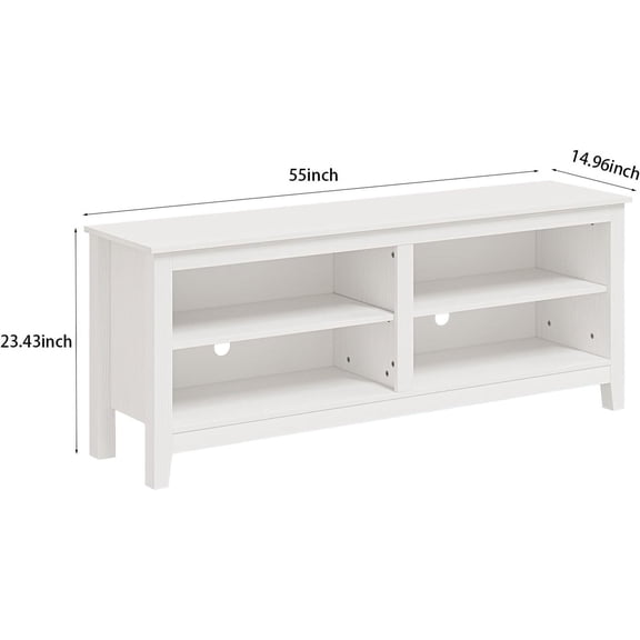 TV Stand, Classic 4 Cubby Entertainment Center for 60 inch TV, White Media Console for Living Room Bedroom