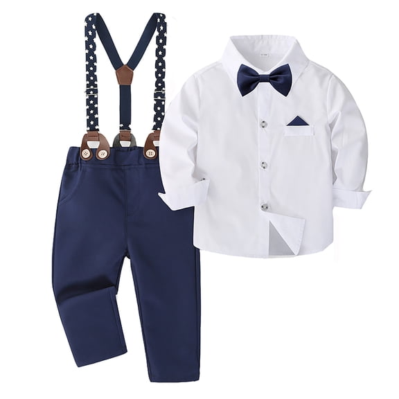 XEGLSBU Boys Christmas Outfit 5T Stylish Boys Formal Party Elegant White Dress Shirt with Suspenders and Tailored Pants for and Photoshoots White Size 2-3 Years