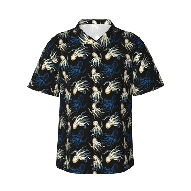 Balery Octopus 1 Camisas hawaianas de manga corta para hombre, camisas playeras de corte holgado, camisas de vacaciones con botones,Medium