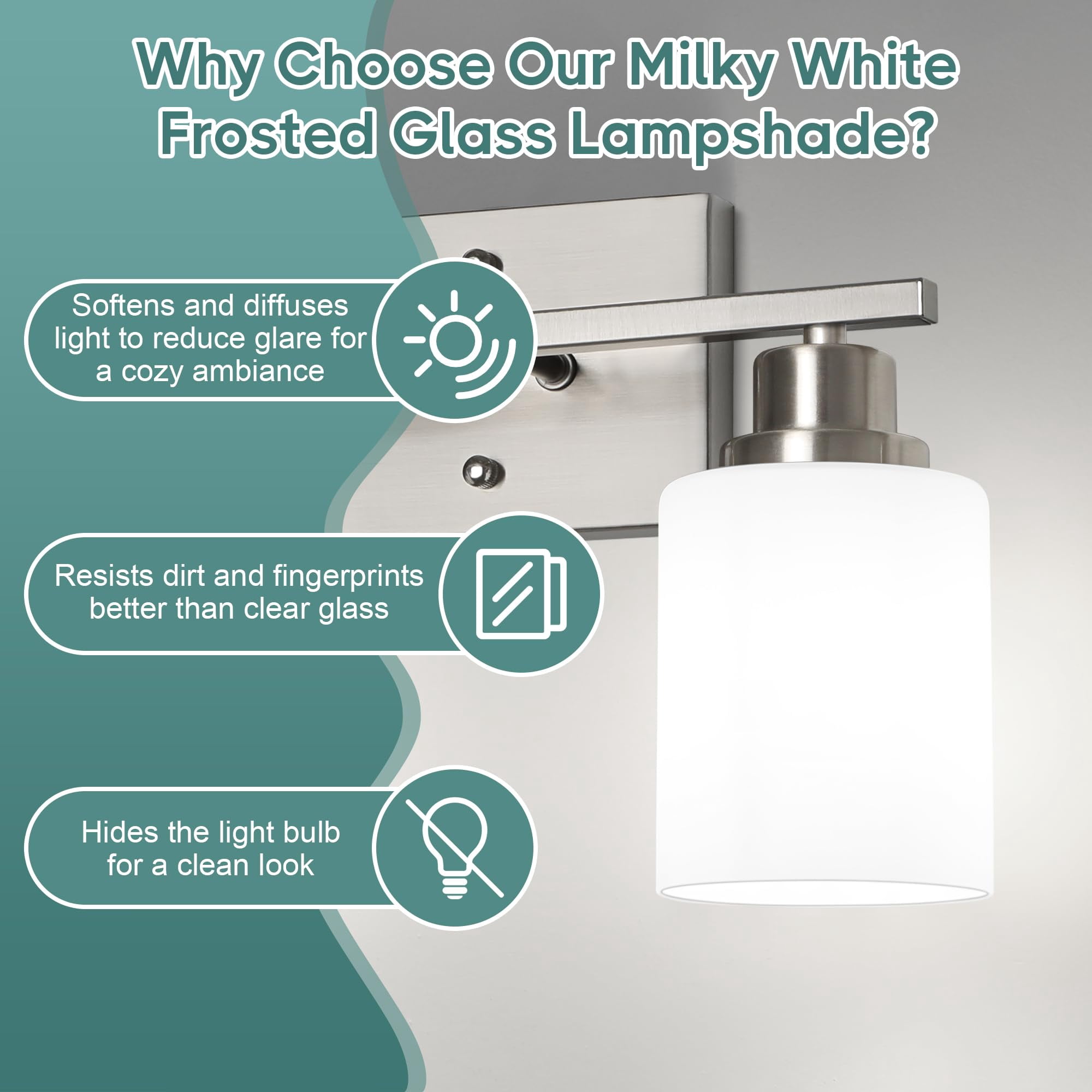 Bathroom Light Fixtures  2-light Vanity Over Mirror Brushed Nickel Wall Sconces With Milky White Frosted Glass Shades Lamp For Living Room Bedroom E26 Base(bulbs Not Included)