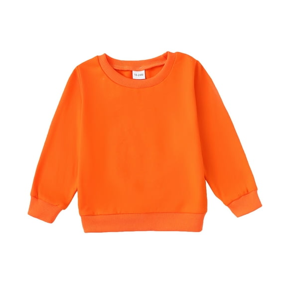 Kucnuzki 3T Toddler Girl Winter Tops Baby Girl Sweatshirt 4T Long Sleeve Casual Sylish Pure Color Round Neck Sweatshirt Orange