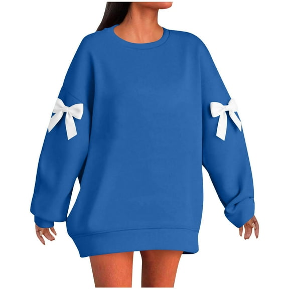 Diufon Womens Christmas Sweatshirt Lightweight Long Sleeve Crewneck Cute Bow Pattern Pullover Tops Fall Fashion Top