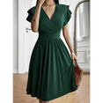 thumbnail image 4 of Robe Midi d'Été 2025 Printemps Col en V Cocktail Invitée de Mariage Coupe Évasée et Robes Évasées Vert P, 4 of 7