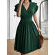 thumbnail image 4 of Vestido Midi de Verano 2025, Escote en V, para Invitadas de Boda, Cóctel, Corte A, Entallado y Acampanado Verde XL, 4 of 7