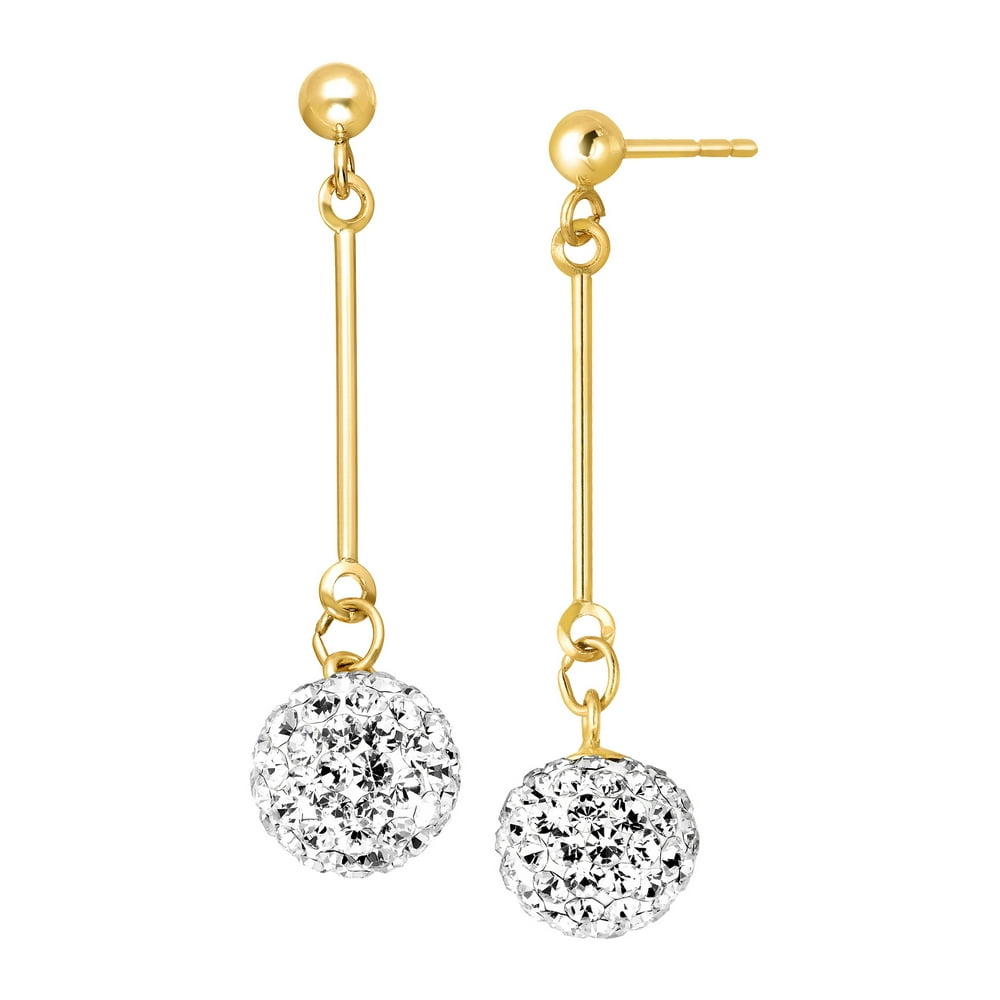 Finecraft - Crystal Elongated Ball Drop Earrings in 14kt Gold - Walmart ...