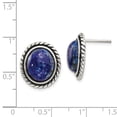 thumbnail image 3 of 925 Sterling Silver Polished/Antiqued Lapis Cabochon Post Earrings; for Adults and Teens; for Women and Men, 3 of 3