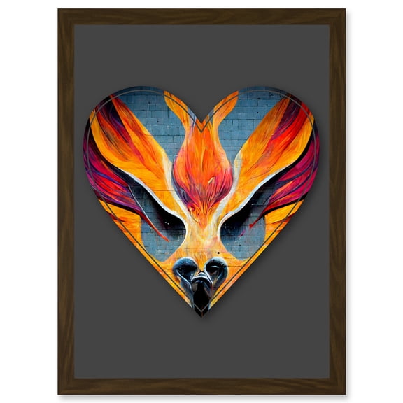 Symbol Heart Love Phoenix Orange Decorative Graffiti Mural Alphabet Initial Stencil Artwork Framed Wall Art Print A4