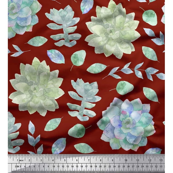 Soimoi Red Rayon Fabric Leaves & Flower Floral Print Fabric by the Yard 42 Inch Wide