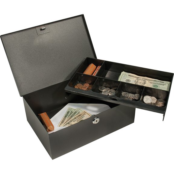 Barska 17" Cash Box and Six Compartment Tray with Key Lock