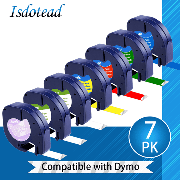 Markdomain 7 Pack Mixed color Label Tape Compatible for Dymo LetraTag Refills,16952 91330 91331 91332 91333 91334 91335