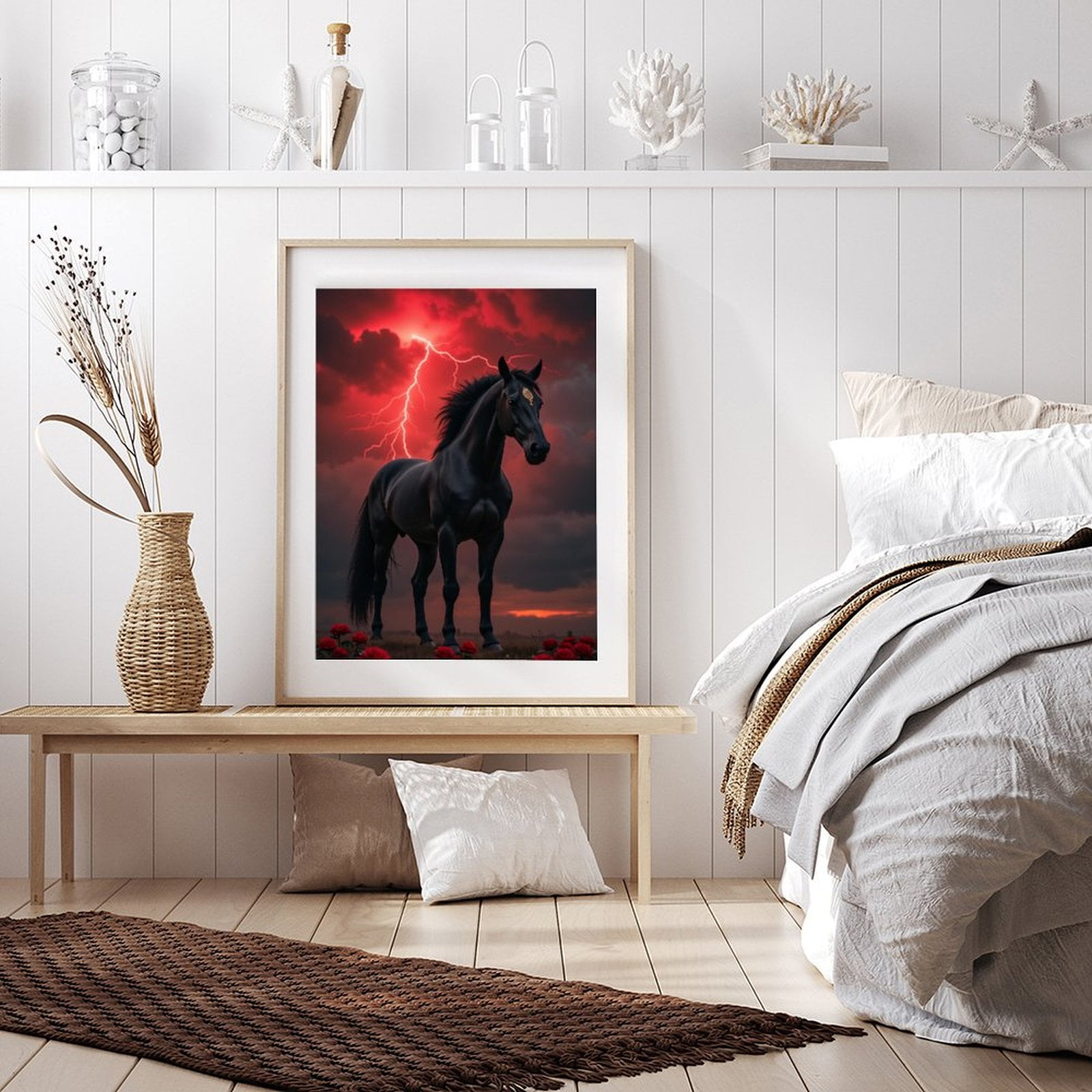 Diamond Art Kits for Adults - 5d Black Horse Red Sky Roses Diamond Painting for Adults, Diamond Art for Adults Beginners, Diamond Painting Kits for Adults for Home Wall Decor