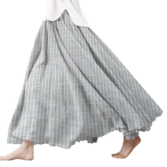 SNOWSONG Fall Skirts for Women 2024 Clearance! Women's Fashion Linen Scalloped Hem Half-Length Skirt, Midi Skirts, Boho Skirts, Floral Skirt 1PC bustle skirt Gray L