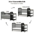 thumbnail image 4 of Conchico 3-In-1 Convertible Crib and Detachable Changer, New Zealand Pinewood Baby Crib, Toddler Daybed Bed with 3 Heights, Non-Toxic Finish, Easy to Assemble, Black, 4 of 8