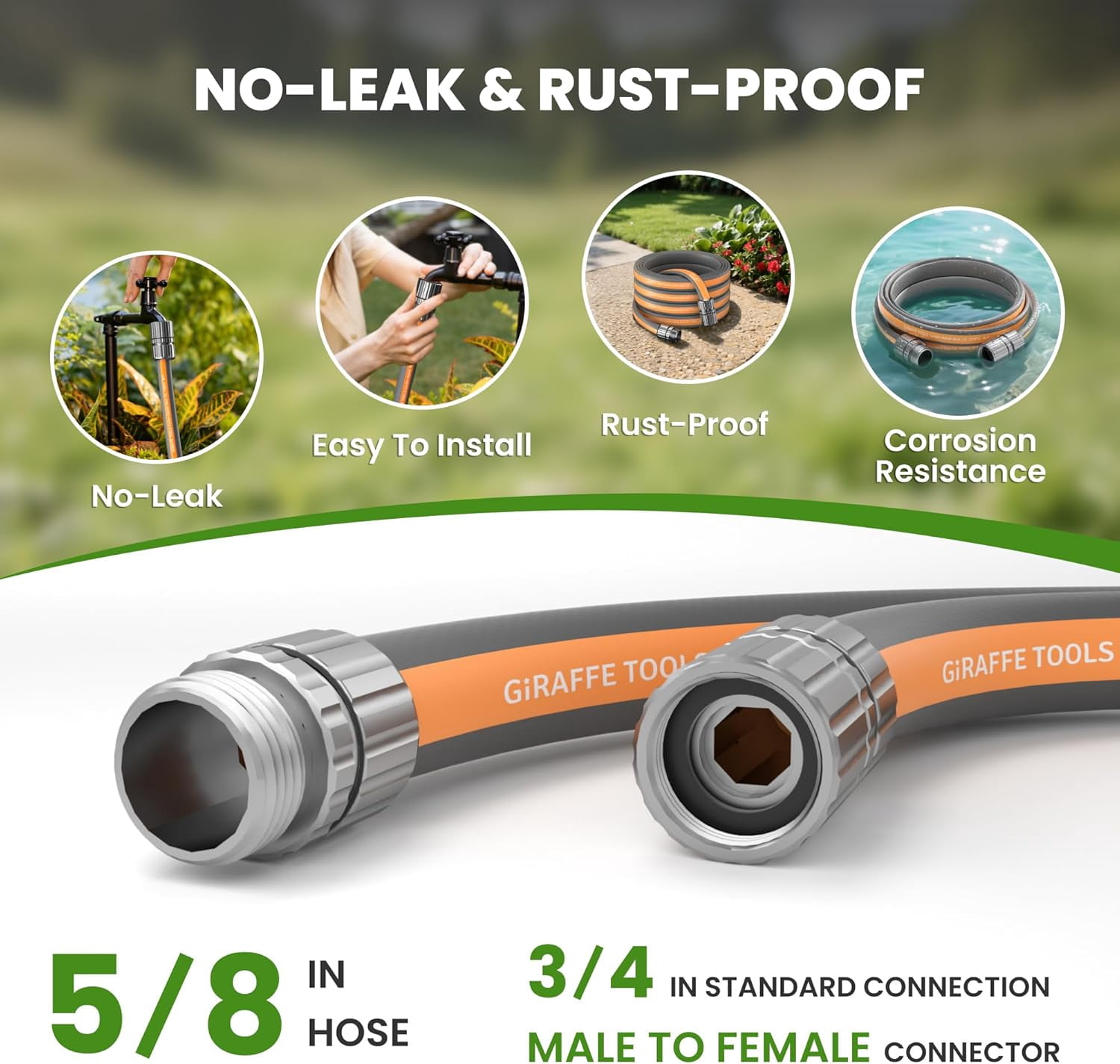 Garden Hose 50FT, 5/8" Lightweight Lay Flat Water Hose