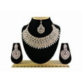 thumbnail image 3 of Parshwa Creations Rose Gold Plated Rhinestone Necklace and Earrings Set for Women| Elegant Teardrop Design Jewelry Set for Party, Wedding, Engagement, Festive & Special Occasions, 3 of 3