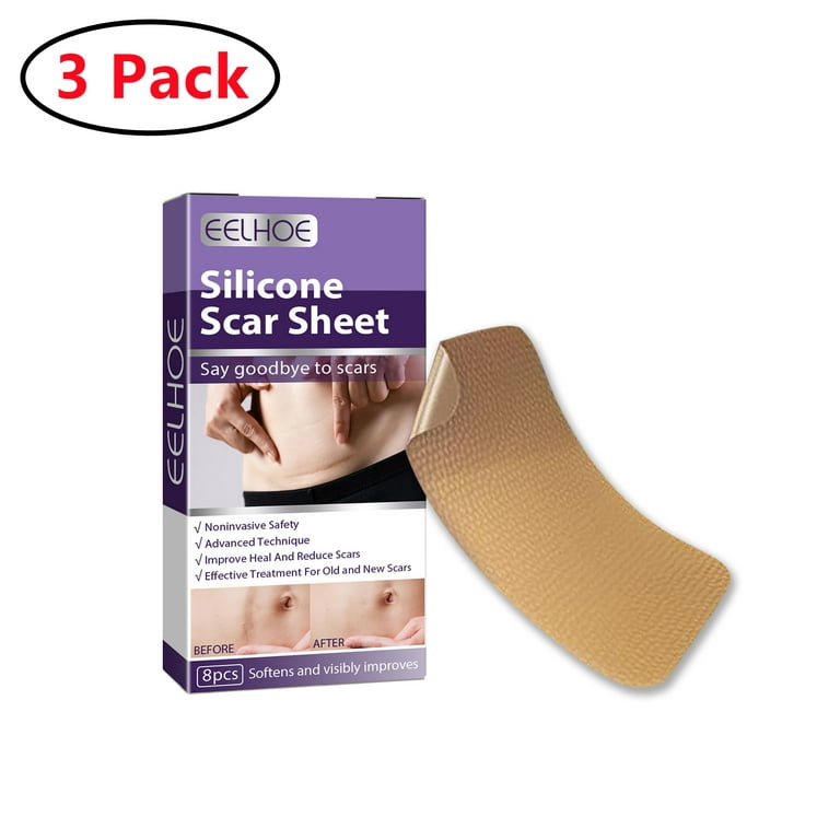 3 Pack Silicone Scar Sheets,Medical Grade Soft Silicone Scar Tape, Strips,  Roll - Scars Removal Treatment,8Pcs/Pack 