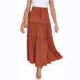 thumbnail image 1 of X  Womens Solid Maxi Skirt Layered Tiered Ruffled Drawstring High Waist Maxi Skirt Petite/Plus, 1 of 7