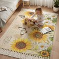 thumbnail image 3 of Bedroom Rug Carpet 3'x 5', Sunflower Farmhouse Washable Floor Carpet with Tassels, Spring Summer Retro Floral Butterflies Elegant Soft Floor Rug Mat for Patio, Balcony, Laundry, Room Decor, 3 of 9