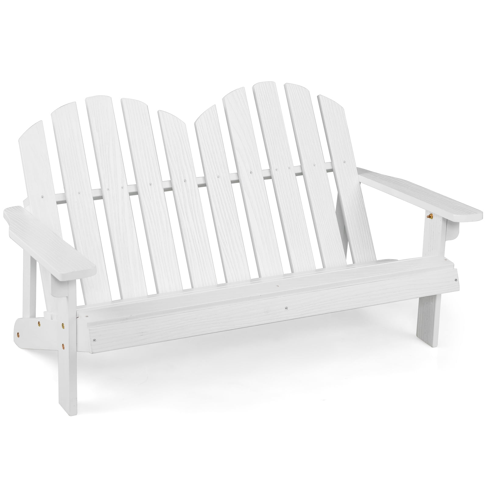 Gymax Kid Adirondack Chair Solid Wood Loveseat Backrest Arm Rest for 2 Person Patio White