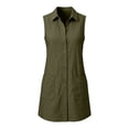 thumbnail image 4 of Guieoi Dresses for Women Midi Summer Cotton-Linen Casual Loose-Fit Sleeveless Collared Solid Color Button-Down Dress Green L, 4 of 7