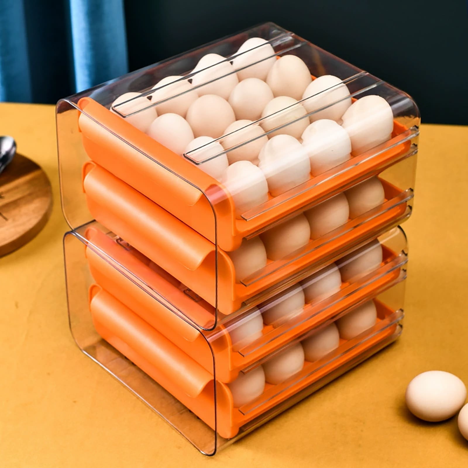 UYUH 2-Tier Egg Holder for Fridge, Large Capacity Stackable Egg Organizer Container, Clear Refrigerator Drawer Tray for Eggs, Space Saving and Easy Access Kitchen Storage