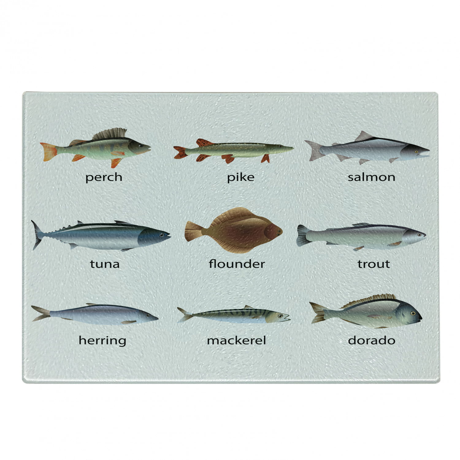 Fish Cutting Board, Group of Animals Perch Tuna Pike Flounder Mackerel  Trout Aquatic Life Art Print, Decorative Tempered Glass Cutting and Serving  Board, Small Size, Multicolor, by Ambesonne 