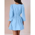 thumbnail image 5 of Mini Deep V Long Sleeve Dress for Women A-Line High Waisted Casual Flowy Dress for Wedding Guest Light Blue S, 5 of 8