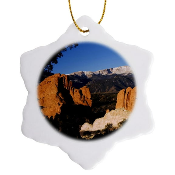 3drose, Pikes Peak Rock Form, Garden of the Gods, Co, Usa - Na02 Rnu0065 - Rolf Nussbaumer, 3 inch Snowflake Porcelain Ornament