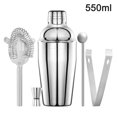thumbnail image 1 of 5 Piece Set Cocktail Mixer Bartender Set Cobbler Shaker Stainless Steel Cocktail Mixing Shaker Set with Strainer, 550ml, 1 of 5