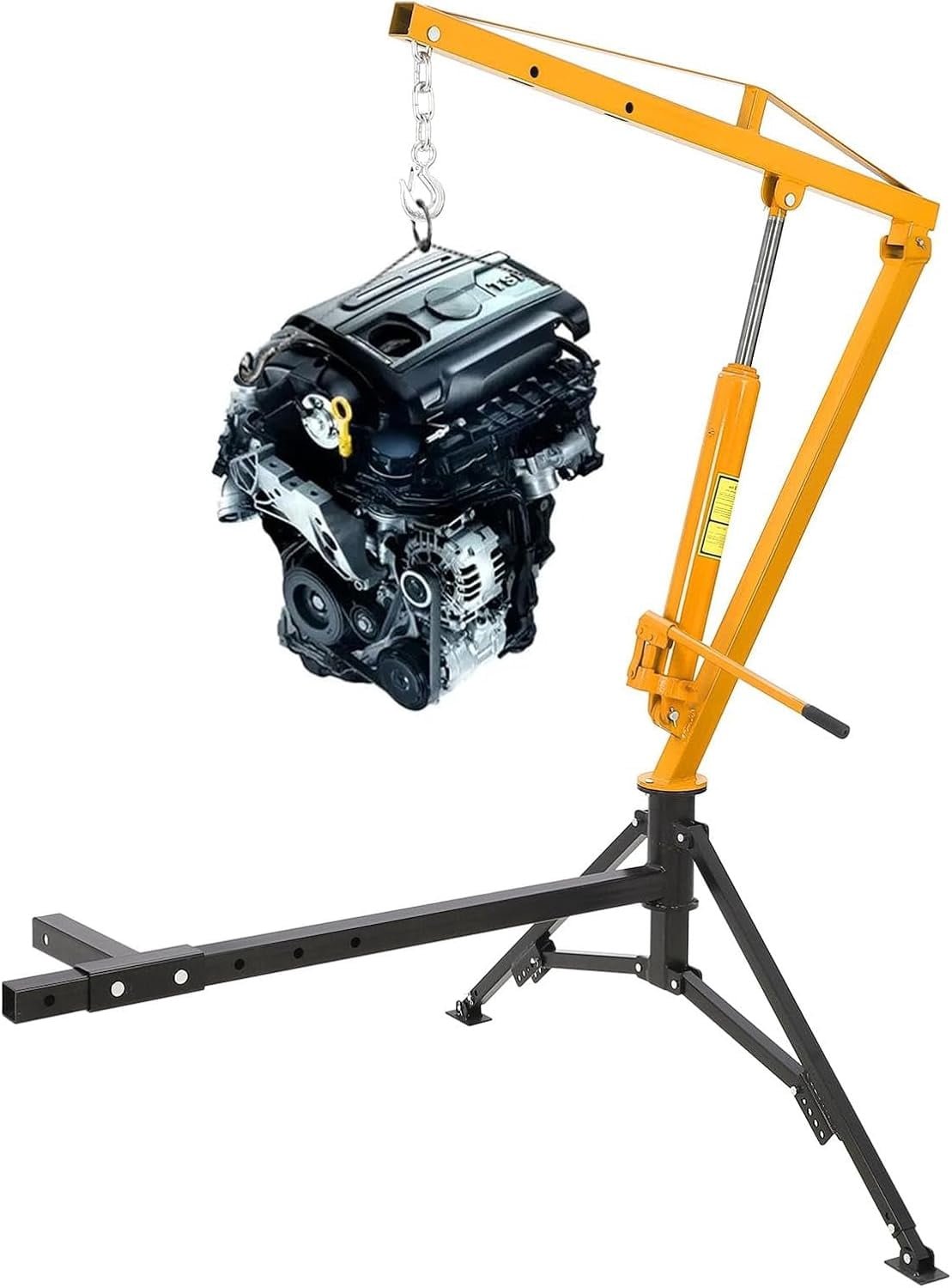 Hydraulic Pickup Truck Crane 1000 Lbs Capacity, 360°Swivel, Hitch Mounted Crane with 3 Adjustable Capacities of 500 Lbs, 750 Lbs and 1000 Lbs for Lifting Goods in Construction, Yellow