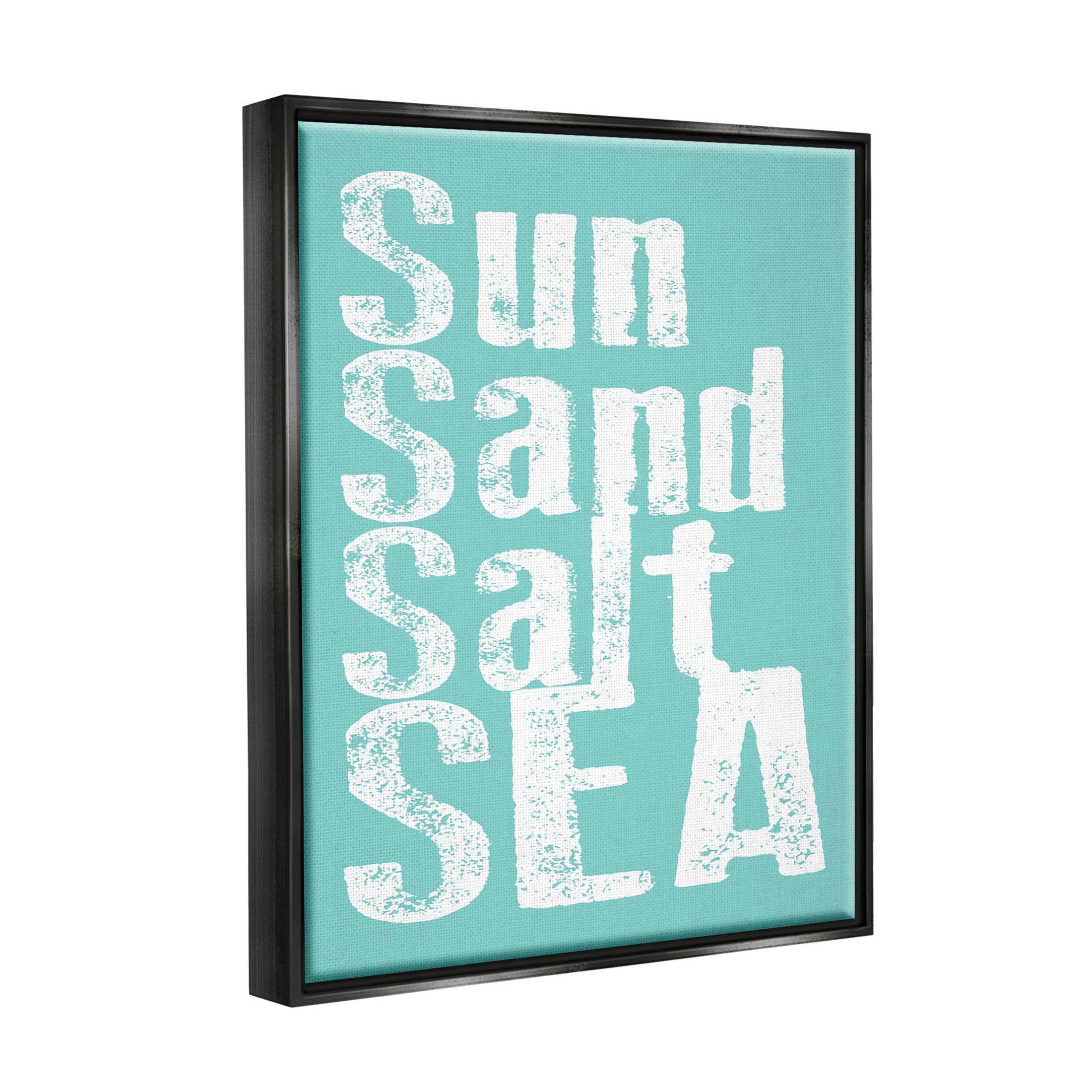 Stupell Industries Sun Sand Salt Sea Phrase Graphic Art Jet Black Floating Framed Canvas Print Wall Art, Design by Alli Rogosich