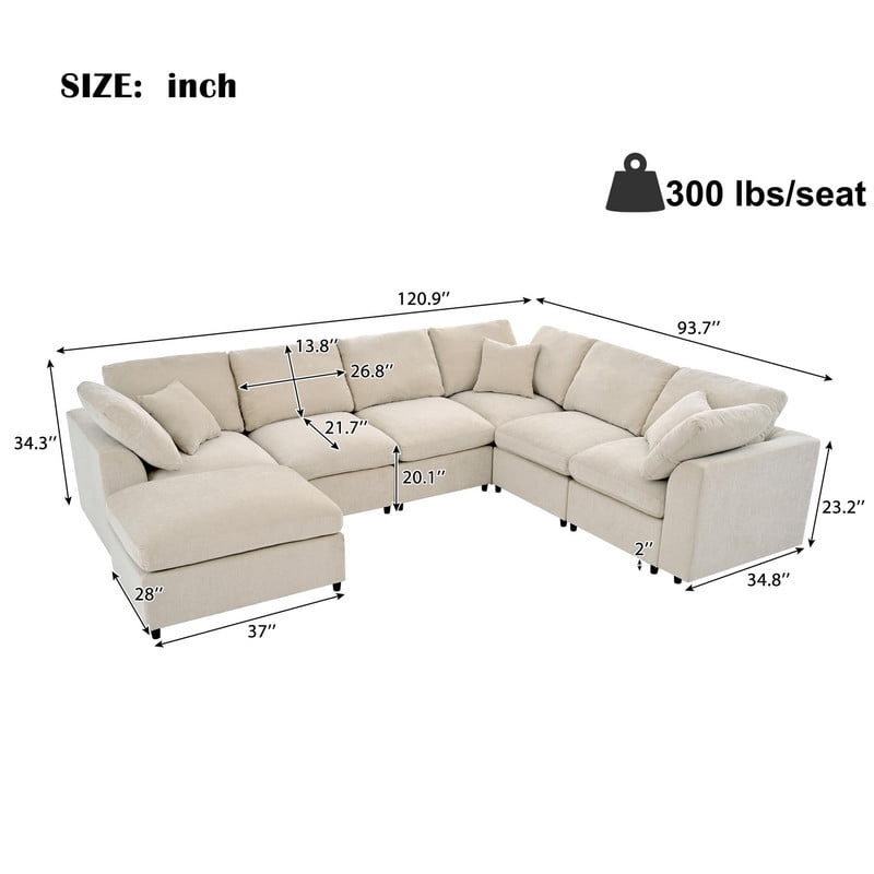 Extra Large 7-Piece Modular Solid Wood Frame Sectional Sofa Set w/ Movable Ottoman, L-Shaped Chenille Oversized Couch