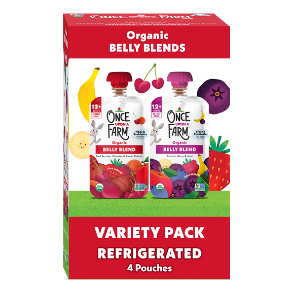 Once Upon a Farm Organic Refrigerated Toddler Food Belly Blends Variety Pack, 3.2oz Pouch (4 Pack)