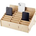 thumbnail image 1 of Caja de madera para guardar teléfonos celulares con 24 compartimentos, color beige, organizador de escritorio para oficina y útiles escolares, color madera de arce., 1 of 9