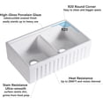 thumbnail image 6 of 33 inch White Fireclay Farmhouse Sink, Double Bowl Workstation Apron Front Farm Kitchen Sink, Reversible Ceramic Porcelain Farmhouse Kitchen Sink with Ledge and Accessories, 6 of 7