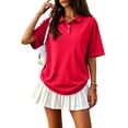 thumbnail image 3 of Garbnen Womens Polo Shirts Short Sleeve Collared Button V Neck T Shirts for Women Side Slit Casual Lightweight Dressy Golf Womens Shirt with Pocket Red XXXL, 3 of 9
