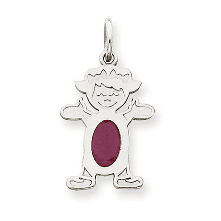 Little Girl Birthstone Charm - 14K White Gold Ruby Little Girl Oval Charm Pendant