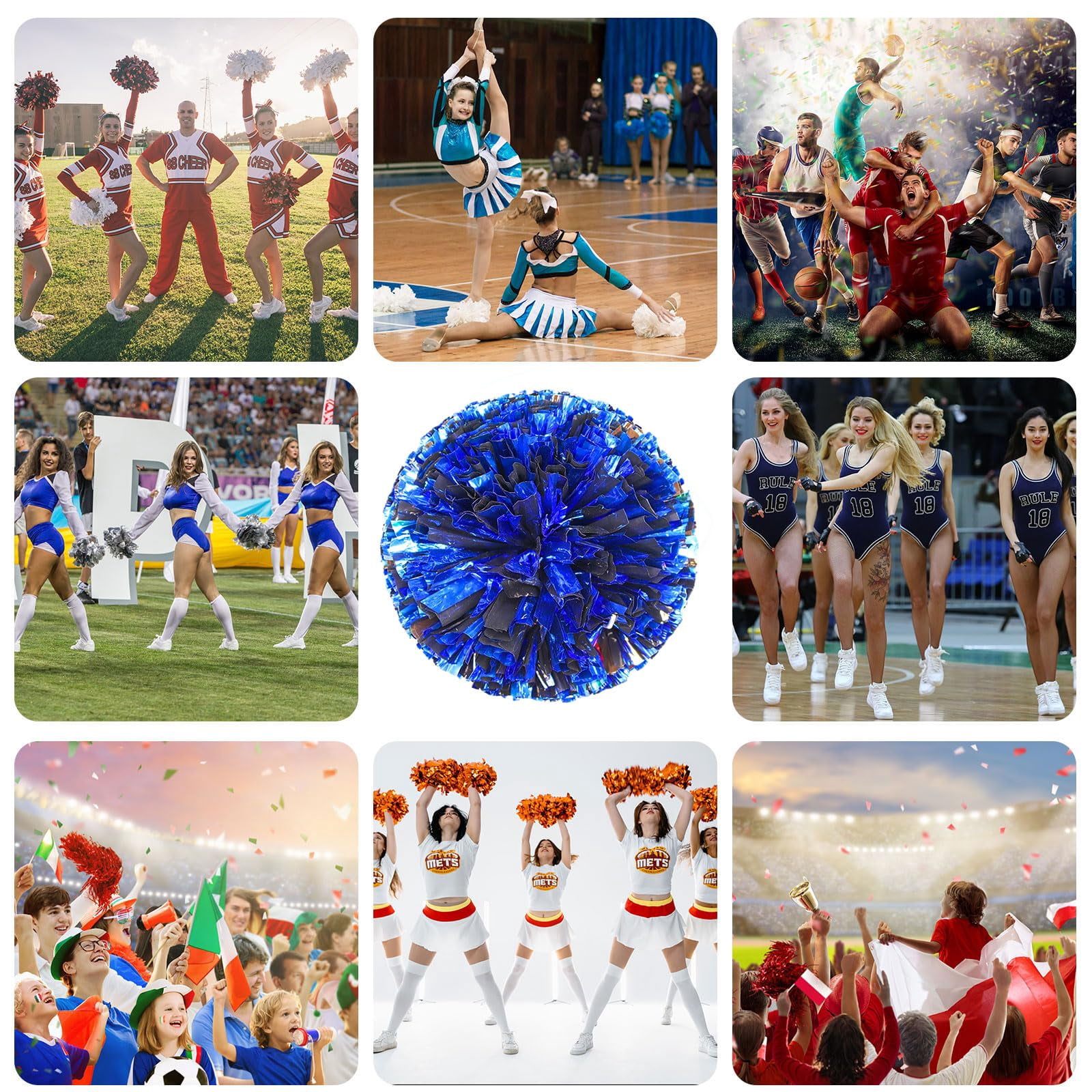 Pom Poms Cheer 22 Pcs with Four Finger Handle, Cheerleading Handheld Squad Pompoms for Sports Team Cheer Spirit Games Dance Party Adults