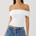thumbnail image 5 of MESSUEN Off the Shoulder Tops for Women Crop Tops for Women Top for Women Summer Off the Shoulder Going Out Trendy Cropped Tees Cute Outfits Womens Shirts Casual Womens Tshirts White L, 5 of 8